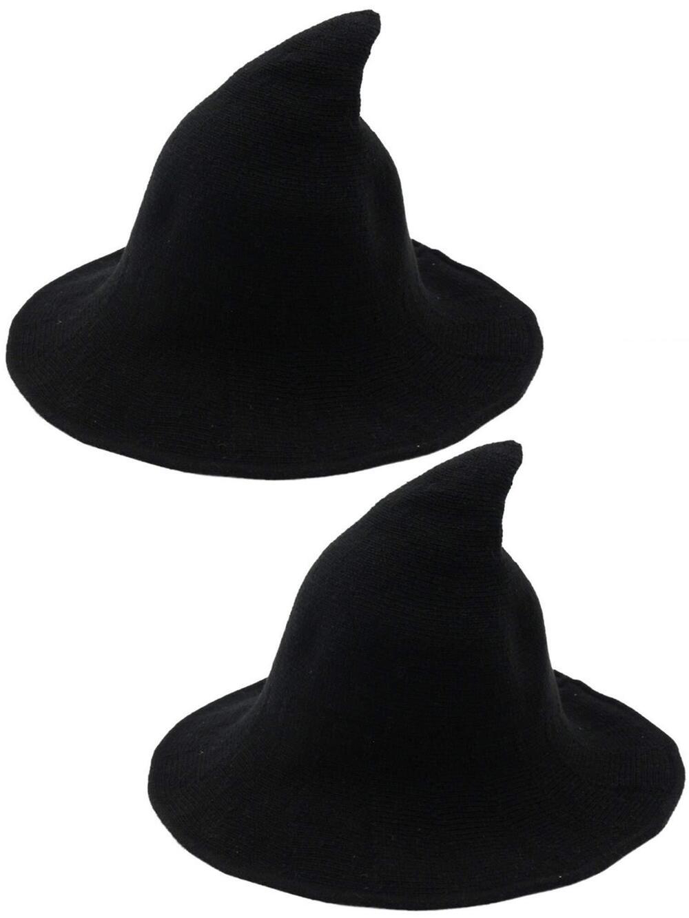 2053 2 Pack Halloween Witch Hat Wool Witch Hat Warm Winter Hats Foldable
